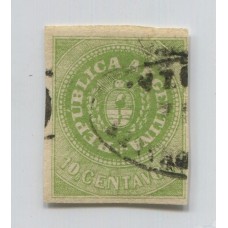 ARGENTINA 1862 GJ 08 ESCUDITO DE 10 Cts. MUY BUEN EJEMPLAR DE FRESCO COLOR CON SUS 4 MARGENES Y MATASELLO FRANCA DE MENDOZA U$ 8